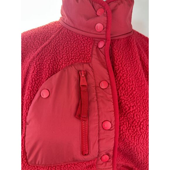 Free People FP Movement Hit The Slopes Fleece Jacket Coral Red Sherpa Size XL - Picture 3 of 16